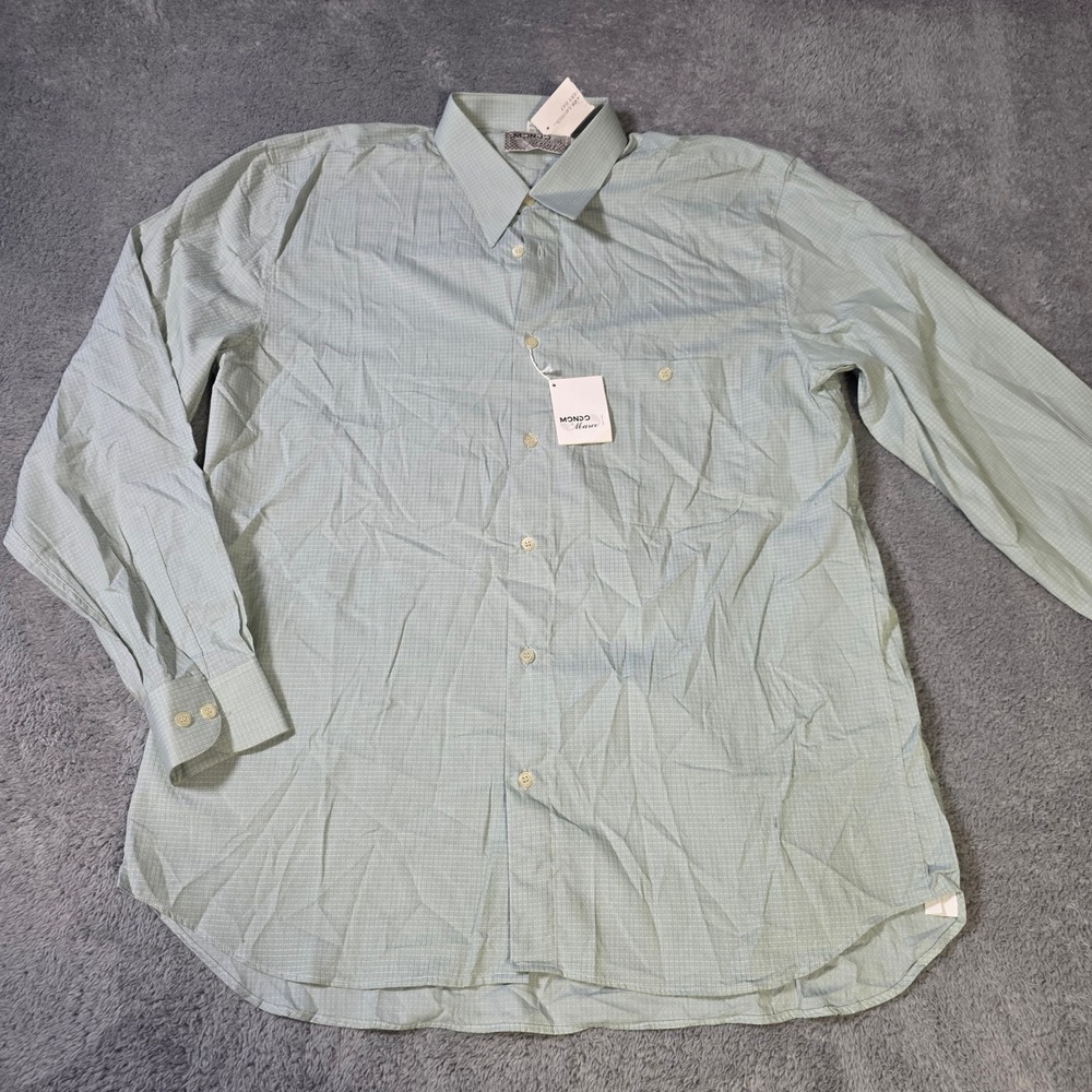 Mondo di Marco Mens 16.5 32/33 Button Down Shirt Sage Green Micro Check Cotton